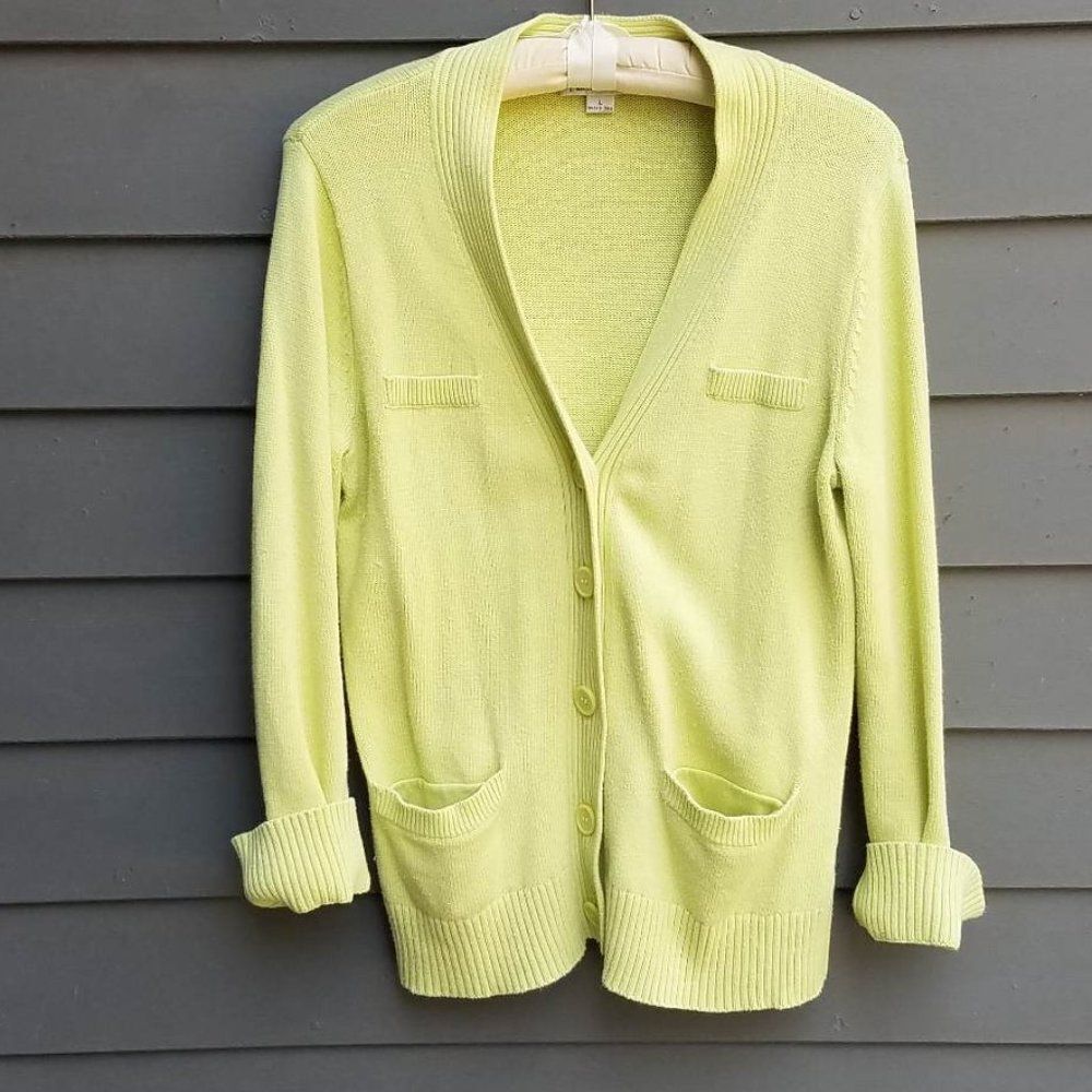 Pendleton Lime Green Cotton Cardigan with pockets size Large